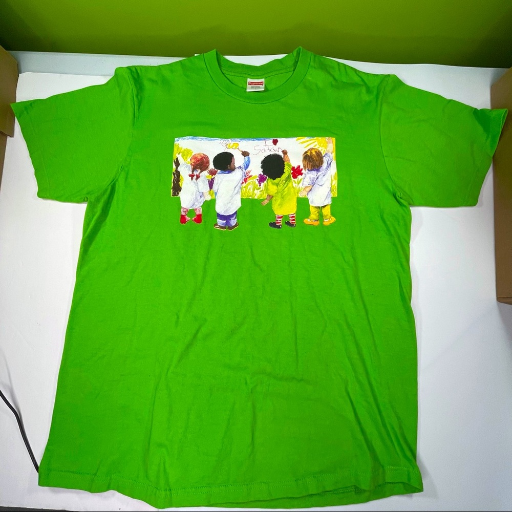 Supreme Green Kids on Blackboard Tee Shirt Mens Large Size I ❤️ Satan
